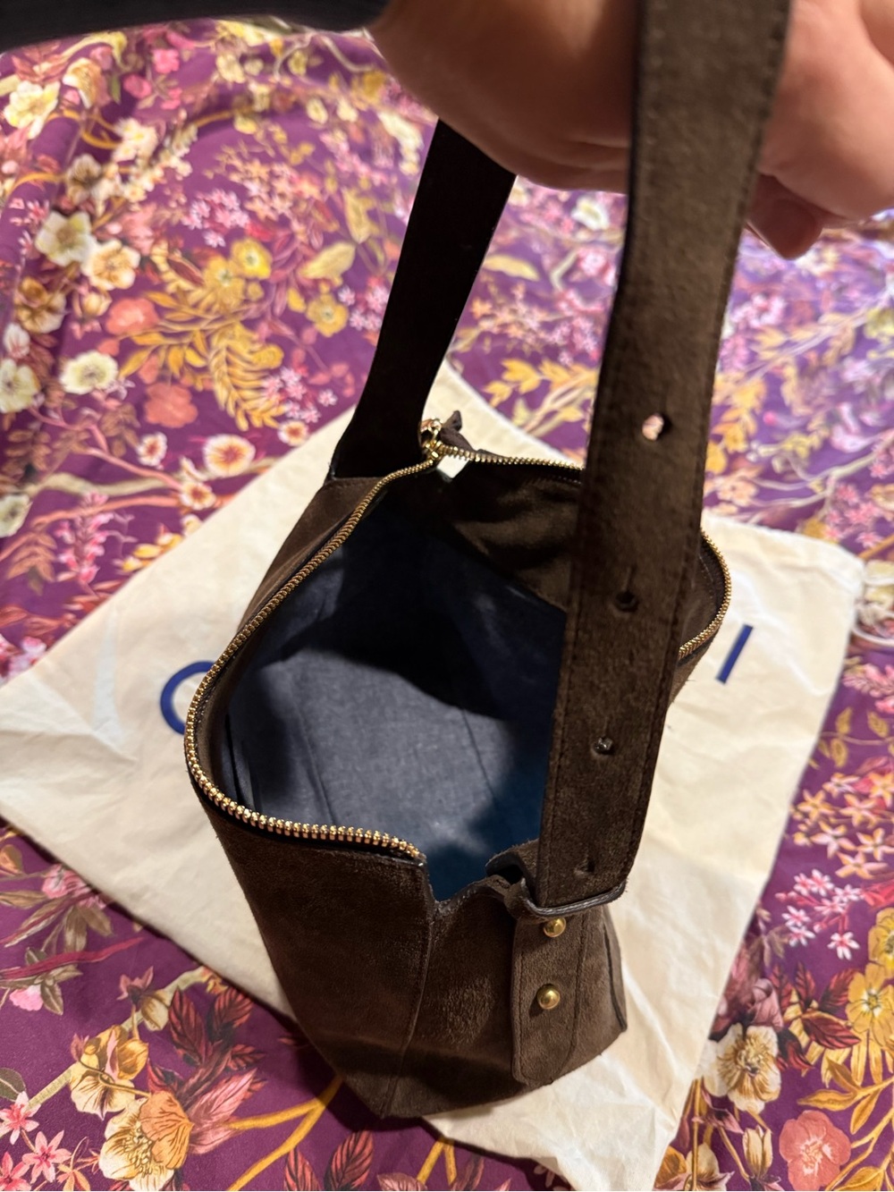 Clare V Brown Suede Shoulder Bag with Gold Hardware - Picture 9 of 11